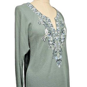 J. Jill Waffle Weave Thermal Embroidered Top Size XL